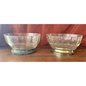 2 Vintage Art Deco Round Decagon 9" Crystal Glass Bowl With Silver Plated Base